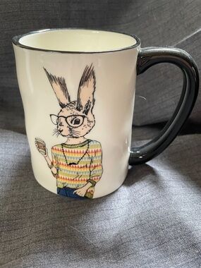 Signature Hipster Rabbit Graphic Ceramic Mug in White and Black